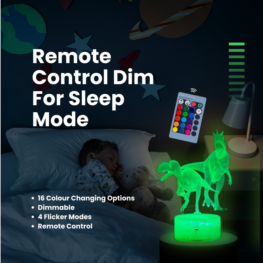 3D Colour Changing Dinosaur Night Light with Remote Control