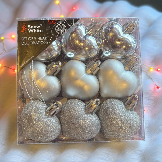 9 Pcs Silver Heart Decorations