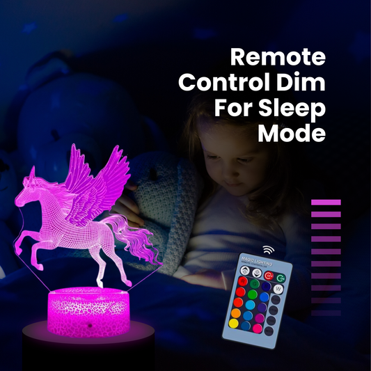 3D Colour Changing Unicorn Night Light with Remote Control